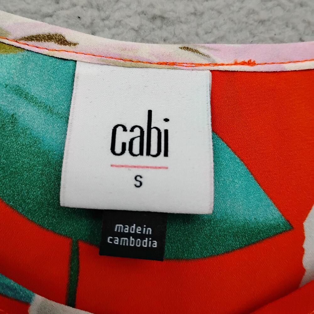 Cabi Casual Top Small Floral Orange White and Green Print Sleeveless Button Down - Picture 6 of 8